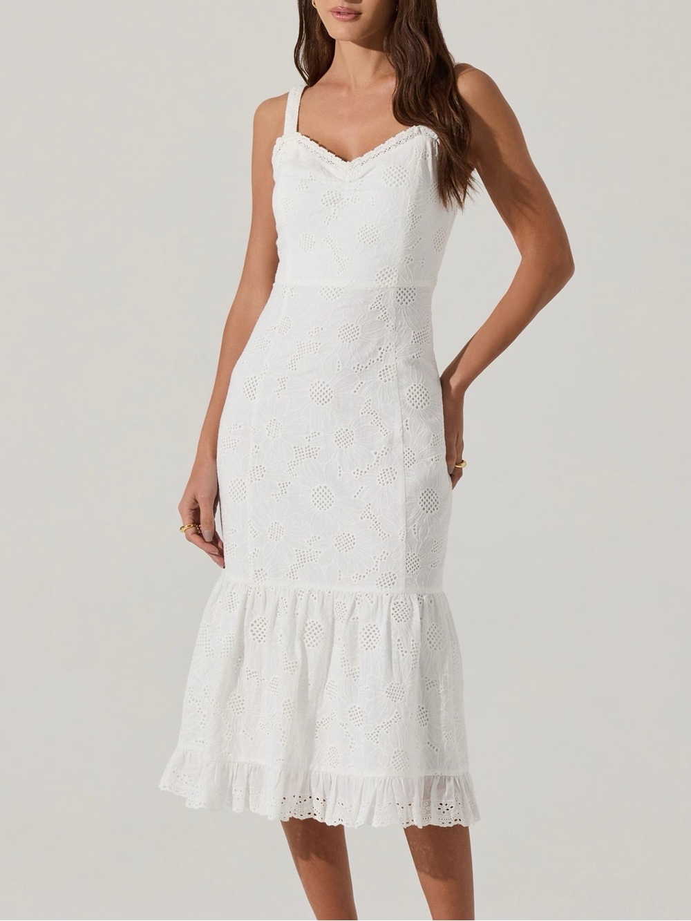 NEW Astr The Label Lace Trim Cotton Eyelet Dress White Sz XL